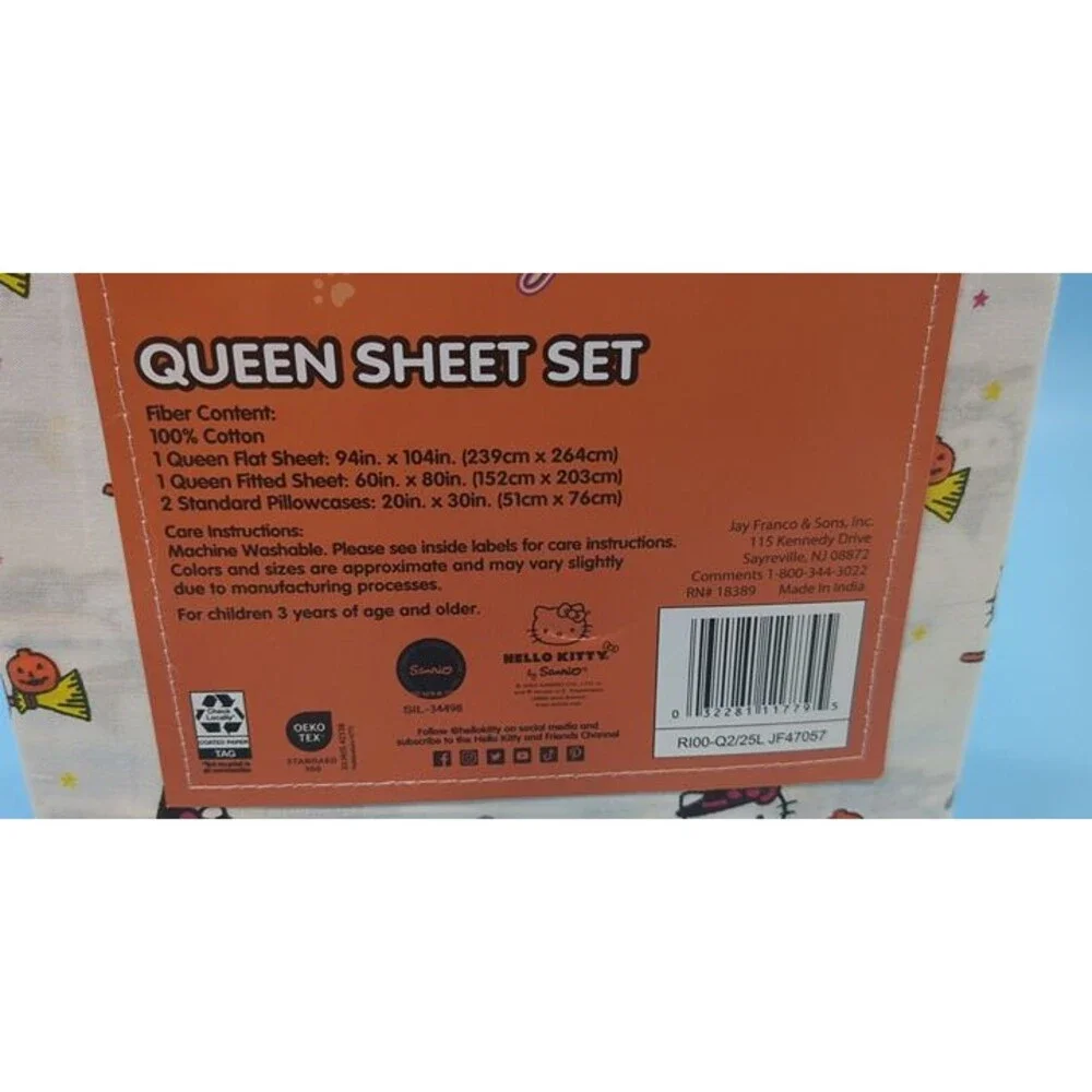 Hello Kitty Sanrio Halloween Witch Broomstick Queen White Sheet Set 4 Piece